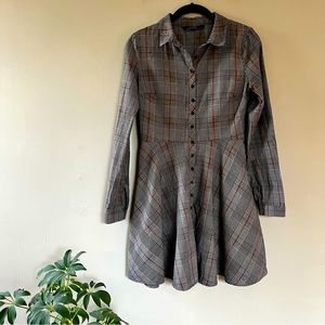zara gray plaid long sleeve dress